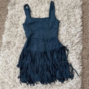 Elegant Blue Fringe Dress
